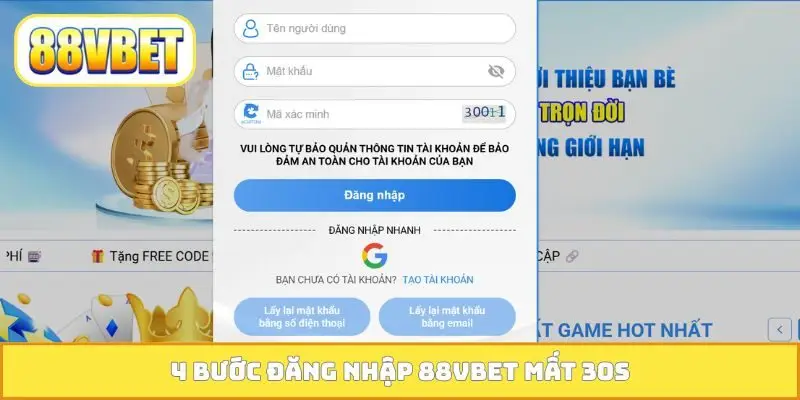 4 bước đăng nhập 88VBET mất 30s